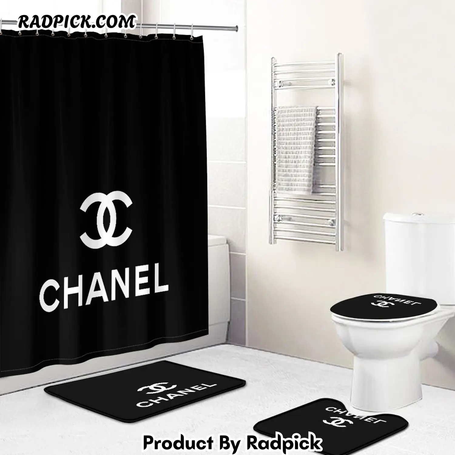 Chanel shower curtain black and white luxury bath mat sets shower curtain  rp3871152.png